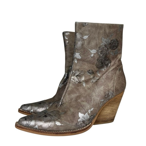Free People Jeffrey Campbell Peyton Boot Metallic Foil Floral sz 9 Fairy Boho - Picture 1 of 12